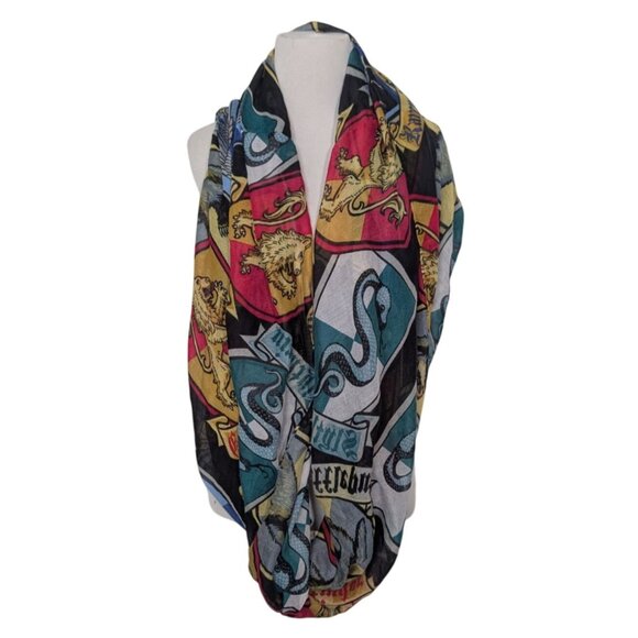 Warner Bros Harry Potter Houses Infinity Scarf Black Crest Print Lightweight - Picture 7 of 9